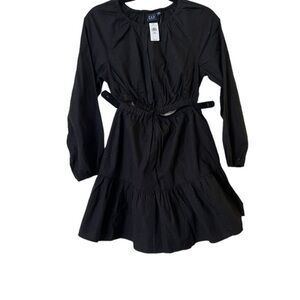 NWT GAP Criss-Cross Cutout Tiered Black Long Sleeve 100% Cotton Dress